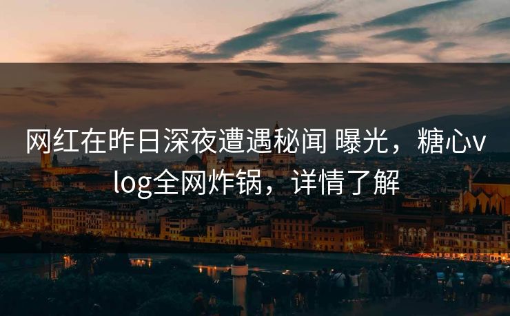 网红在昨日深夜遭遇秘闻 曝光，糖心vlog全网炸锅，详情了解
