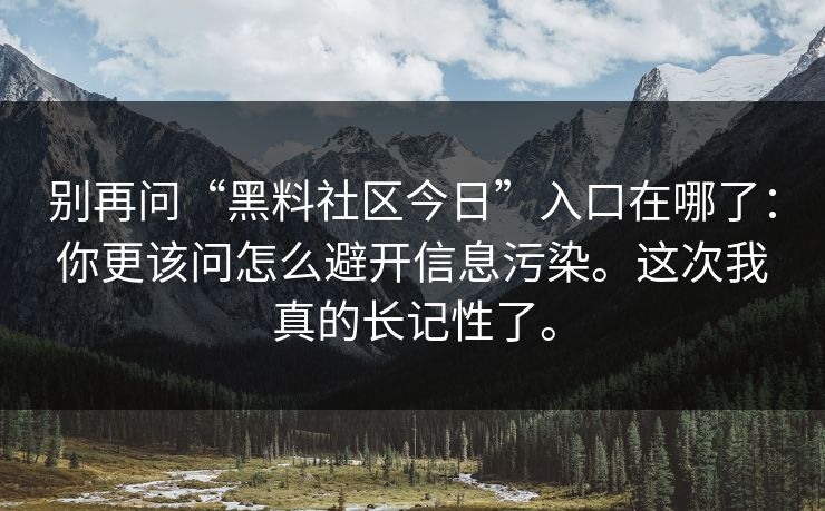别再问“黑料社区今日”入口在哪了：你更该问怎么避开信息污染。这次我真的长记性了。