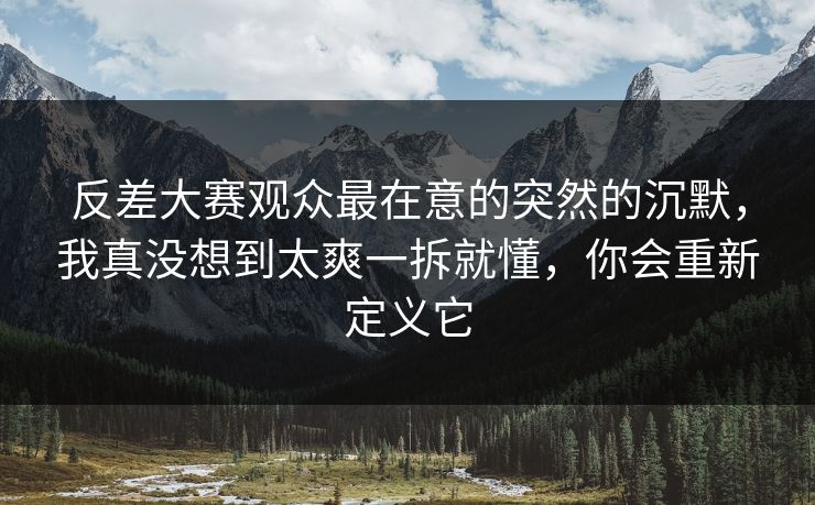 反差大赛观众最在意的突然的沉默，我真没想到太爽一拆就懂，你会重新定义它