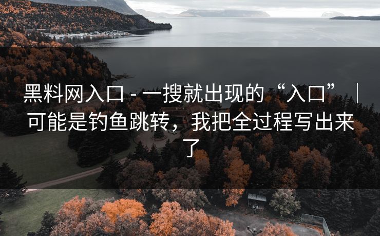 黑料网入口 - 一搜就出现的“入口”｜可能是钓鱼跳转，我把全过程写出来了